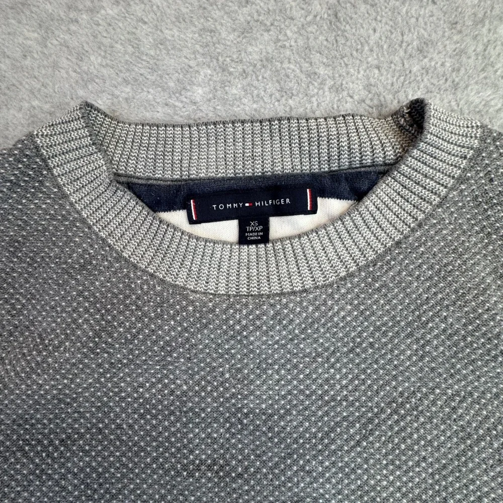 Tommy Hilfiger Mens Textured Crewneck Sweater XS Gray Cotton‎ Preppy